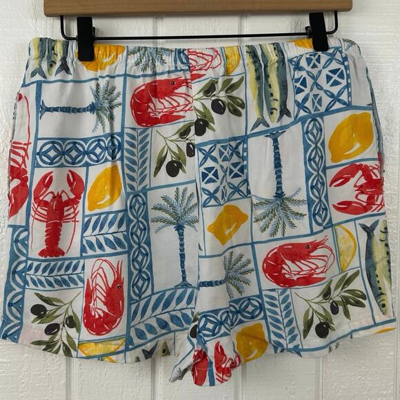 HG Women Lobster Fish High Rise Shorts Blue Beach Vacation Novelty Size Large - Picture 6 of 6
